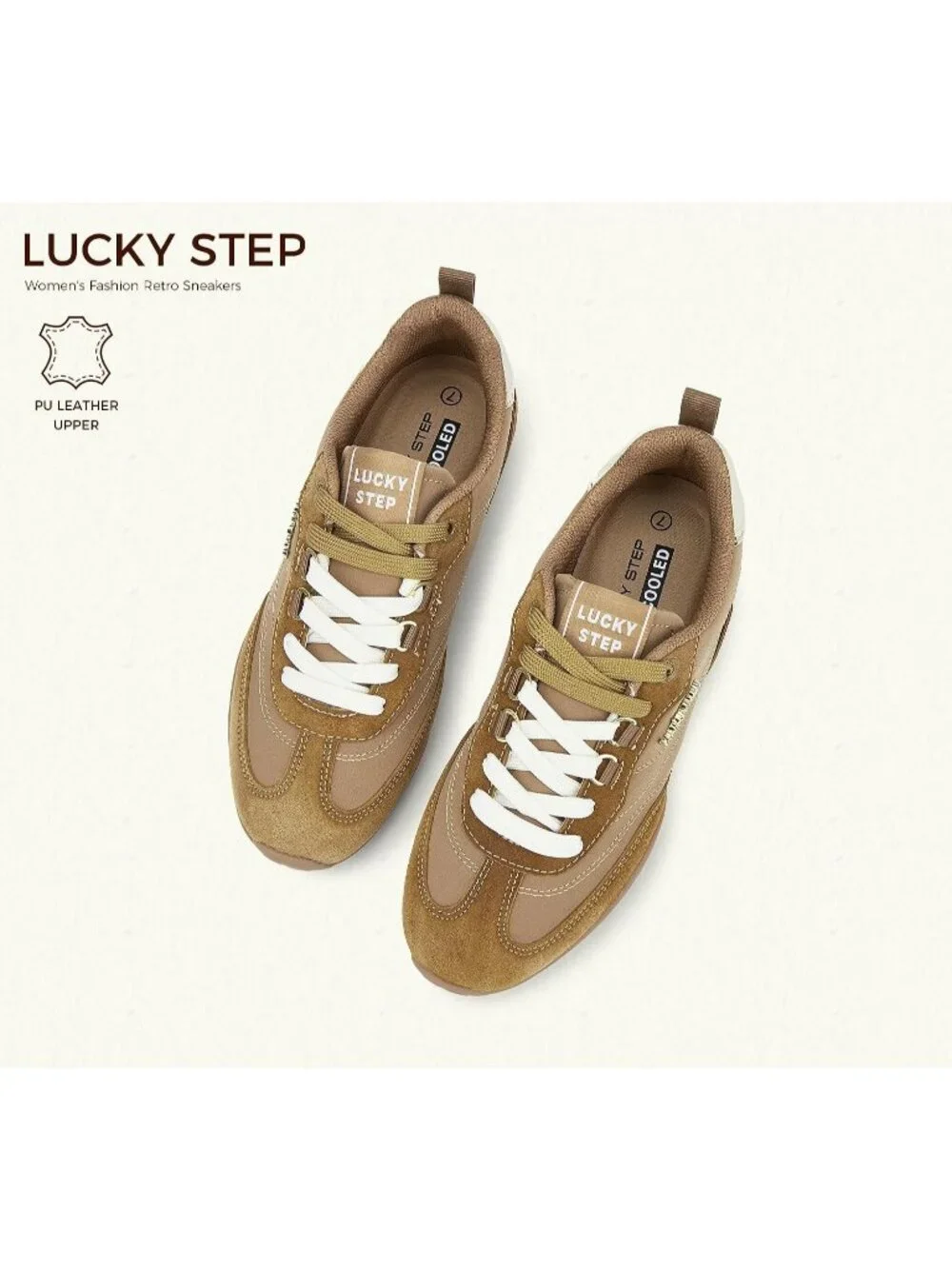 Women's Brown Faux Leather Retro Fashion Comfortable Lace Up Skate Sneakers